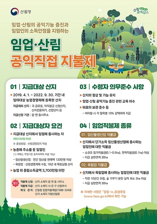 임업직불금 4월부터 접수 시작…온라인 신청도 가능